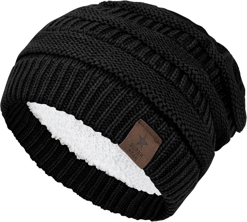 Durio Womens Knit Beanie Winter Thick Solid Fleece Lined Beanie Hats for Women Men Unisex Warm Skiing Beanies - Image 1